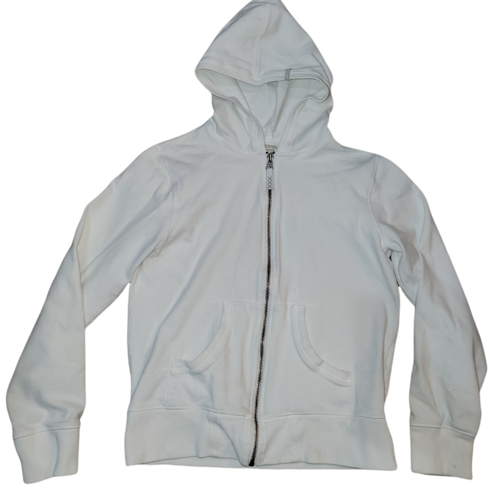 Columbia Fleece Full Zip Sweatshirt Hoodie Jacket in White XS Small